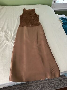 Carmen Marc Valvo 2 Pc Formal Set Beaded Top (S) & Satin Maxi Skirt (4)